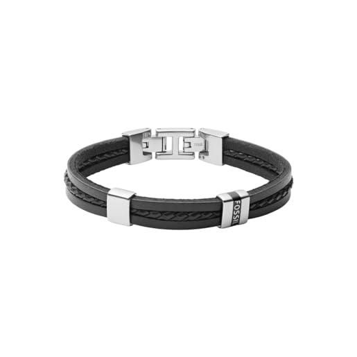 Fossil bracciale da uomo, bracciale con cinturino in pelle, lunghezza interna 20 cm, altezza 9 mm, nero