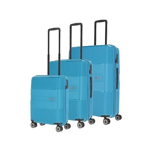 travelite set di valigie a 4 ruote con guscio rigido a 3 pezzi, misure l/m/s con serratura tsa, serie di valigie waal, robusti trolley con fodera riciclata, turchese