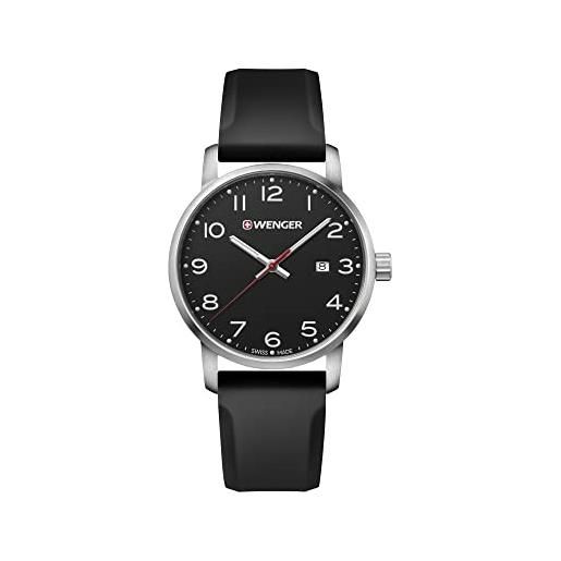 WENGER uomo avenue - orologio al quarzo analogico in acciaio inossidabile con cinturino nero in silicone fabbricato in svizzera 01.1641.101