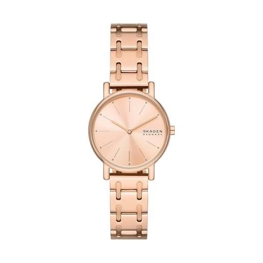 Skagen signatur orologio per donna, movimento al quarzo con cinturino in acciaio inossidabile o in pelle, tonalità oro rosa, 30mm