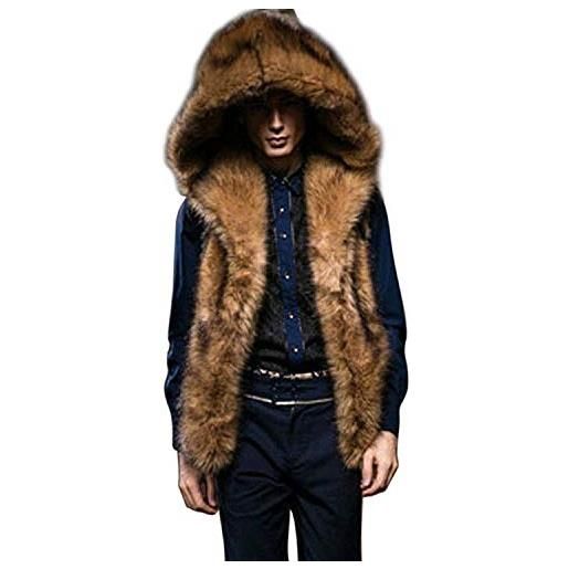 Huixin gilet di pelliccia gilet di pelliccia gilet di outdoor pelliccia pelliccia sintetica calda giacca di pelliccia senza maniche giacca invernale con collo di pelliccia ( color: darkbrown , size: 2xl )