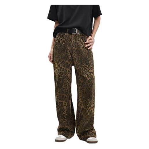 Tlarsun tan leopard jeans donna & uomo pantaloni in denim femminile oversize gamba larga pantaloni street wear hip hop vintage cotone allentato casual