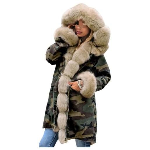 LCDIUDIU giacca parka moda invernale da donna pelliccia sintetica cappotto militare mimetico con cappuccio giacca calda giacca imbottita lunga da esterno maniche lunghe giacca a vento capispalla taglie fort