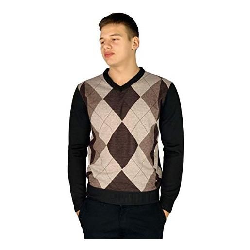 Pierre Cardin - maglione da uomo lavorato a maglia con motivo a rombi e scollo a v o girocollo, stile 5: marrone (scollo a v). , xxx-large