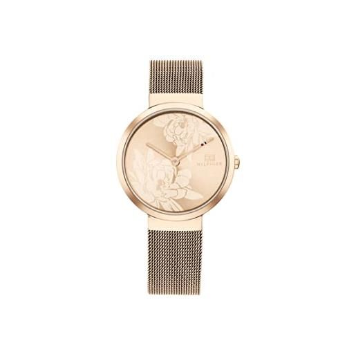 Tommy Hilfiger orologio analogico al quarzo da donna con cinturino in maglia metallica in acciaio inossidabile color oro rosso - 1782471