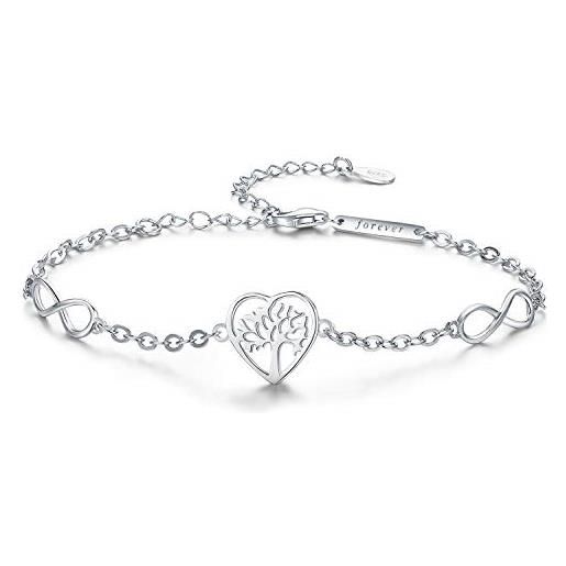 TANGPOET argento 925 bracciale donna infinito braccialetto albero della vita gioielli regalo di natale per ragazze, famiglia, fidanzata