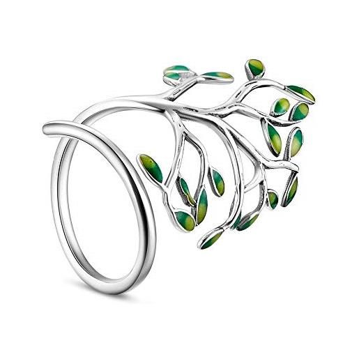 BB Beadthoven beadthoven - anello in argento sterling 925 con foglie smaltate, con albero della vita, anello regolabile, misura q per donne e san valentino (misura 8)