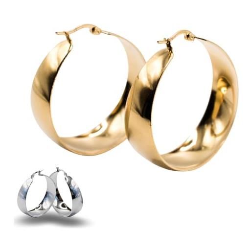 MAJALE orecchino a cerchio in oro da donna stile creolo - grandi orecchini color oro - pendenti spessi in acciaio inossidabile - accessori, gioielli ideali per regalo (3 cm, oro)