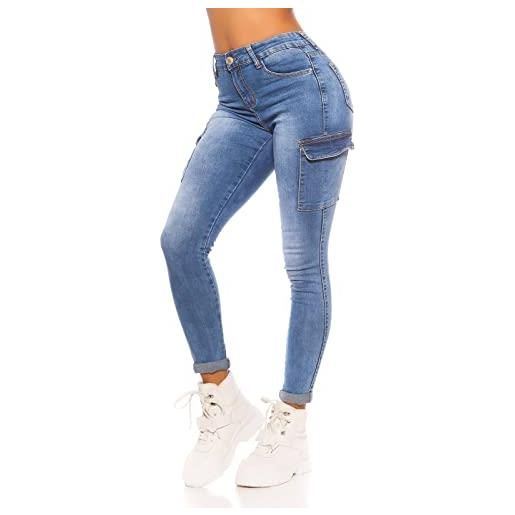 Miss RJ jeans da donna a vita alta, con tasche laterali blu 46