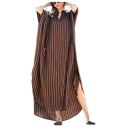 L-Peach cardigan lungo da donna, camicia da notte, taglie forti, maxi kimono, bikini da spiaggia, copertura sarong pareo, caffè nero. , taglia unica