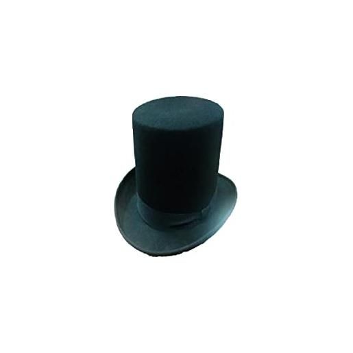 BLUSUPERSHOP cappello cilindro alto 17cm circa nero elegante uomo unisex invernale varie taglie 58 o 59, made in italy moc in omaggio amuleto portachiavi corno