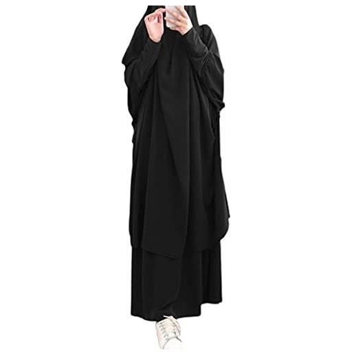 6Wcveuebuc abito da preghiera musulmana da donna, 2 pezzi, a maniche lunghe, hijab, sciarpa, khimar e gonna, abaya islamico, lunghezza intera, per ramadan, eid, caftano