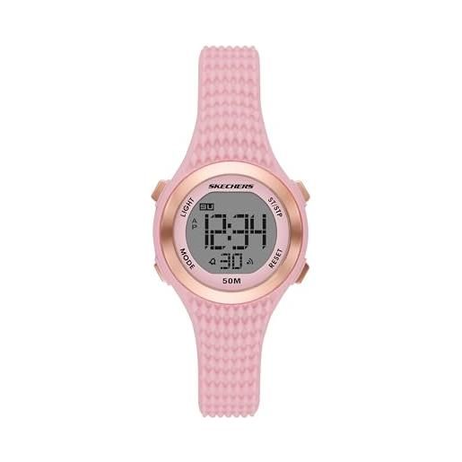 Skechers orologio elkwood donna, movimento digitale, cassa in policarbonato rosa 33mm con cinturino in poliuretano, sr2129