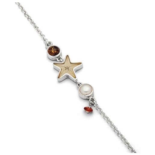 DUR a1557 - bracciale in argento sterling con stella marina e ambra in diversi colori, dimensioni: 16,5 cm, 16,5cm, argento, nessuna pietra preziosa