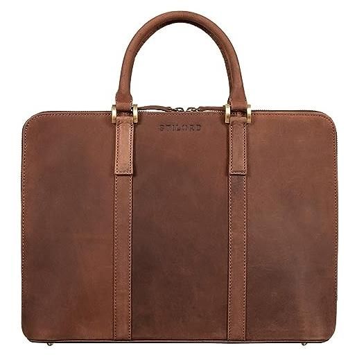 STILORD 'clover' borsa da lavoro in pelle donna borsa per laptop vintage borsa per documenti da 13,3 pollici din a4 cartella per conferenze vera cuoio, colore: veleta - marrone