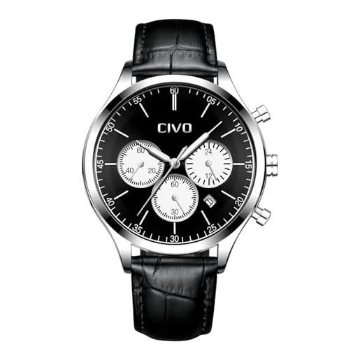 CIVO orologio-uomo elegante-analogico cronografo-orologio da polso - cinturino pelle nero classico impermeabile luminoso data quarzo orologi uomo, regalo uomo