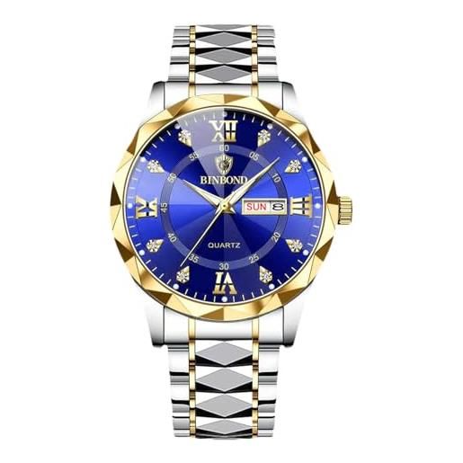 RORIOS orologio elegante quarzo da uomo orologio da polso diamante impermeabile orologio classico acciaio inossidabile orologio multifunzione lavoro oro blu b