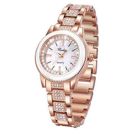 SIBOSUN orologio da polso da donna lady in oro rosa e bracciale in acciaio con cristallo di quarzo