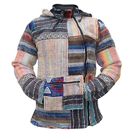Gheri - giacca hippy con tasca a canguro in cotone patchwork colorato multicolore xl