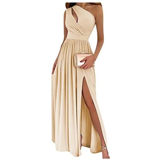 TYQQU donna estate sexy spalla fredda abito spaccato elegante abito bodycon arruffato abito partito senza maniche albicocca m