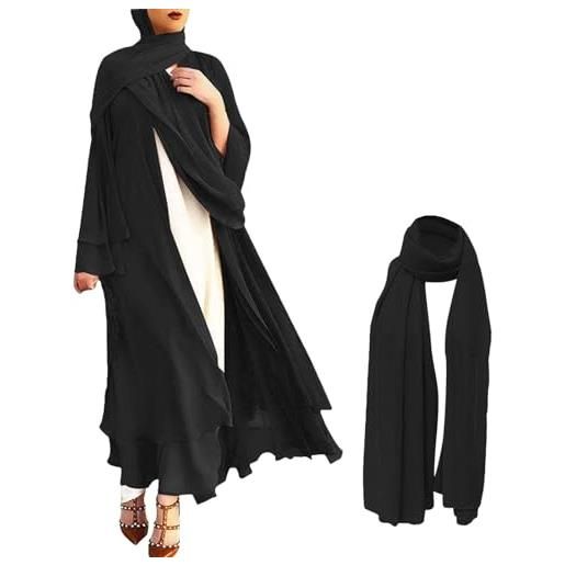 KBOPLEMQ abito da donna musulmano, a maniche lunghe, islamico, ramadan, da preghiera, lungo, maxi abito da preghiera da donna, cintura + giacca + foulard set abito africano caftano dubai turchia, o