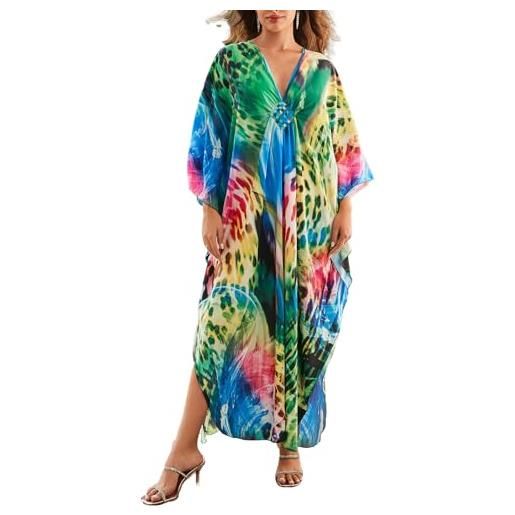 SISAY copricostume donna mare kimono boho chic vestito scollo a v abito lungo taglie forti caftano indiano abiti manica pipistrell pareo africano vestiti da spiaggia tunica bikini cover up maxi dress