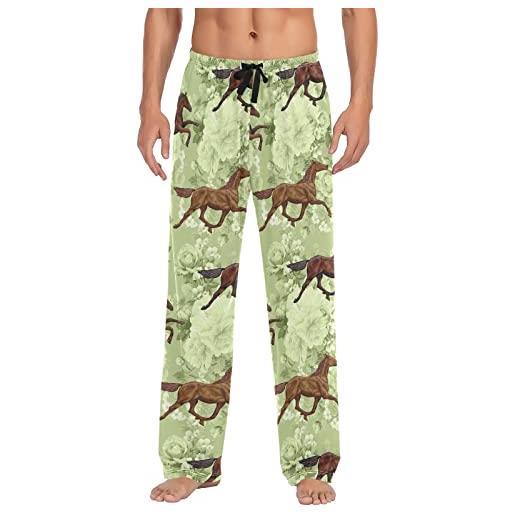 GAIREG usa navy pattern pigiama per uomo, pantaloni lunghi pigiama con coulisse, pantaloni sleep lounge pj s-xxl, corsa cavallo verde floreale, large