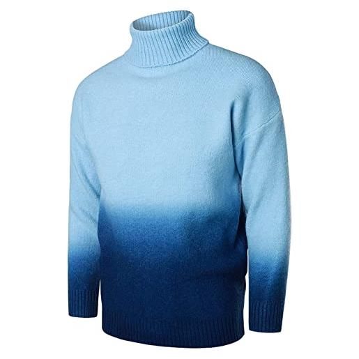 QWUVEDS maglione da uomo casual in lana lavorata a maglia con collo alto e gradiente di colore, da uomo, elegante, da uomo, a dolcevita, celeste. , xxl