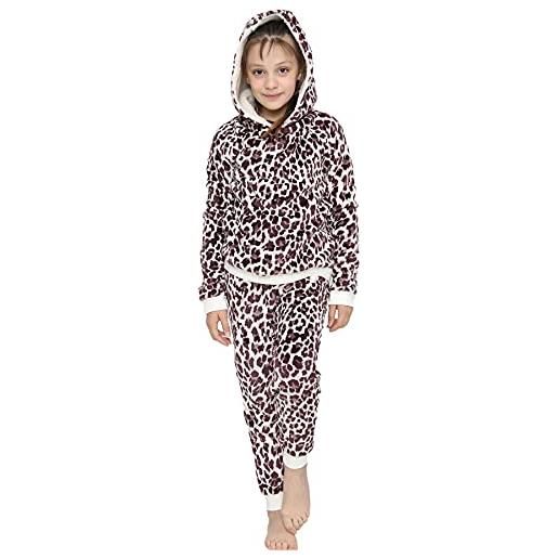 A2Z 4 Kids ragazze ragazzi pigiama pjs morbido pile 2 pezzi flanella set - pjs 125 brown leopard. _5-6