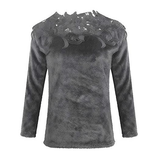 Xmiral tee, t-shirt donna pullover top camicetta donna casual manica lunga patchwork in pizzo solido (xxl, 1grigio)