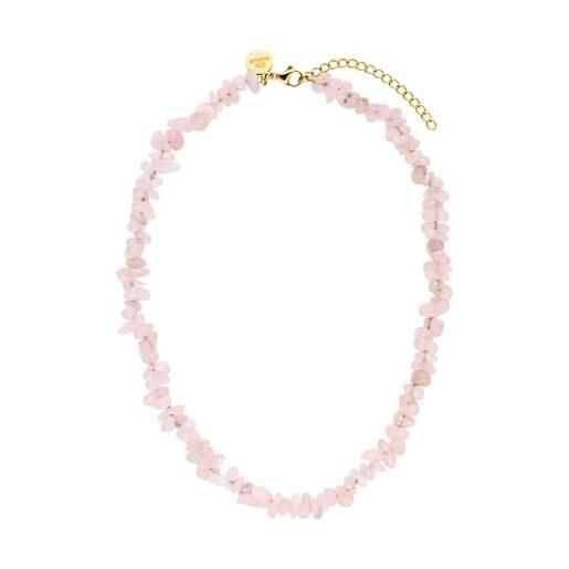 Purelei® rose quartz necklace, collana da donna in acciaio inossidabile resistente, collana impermeabile in quarzo rosa naturale, lunghezza 35-40 cm regolabile (oro)