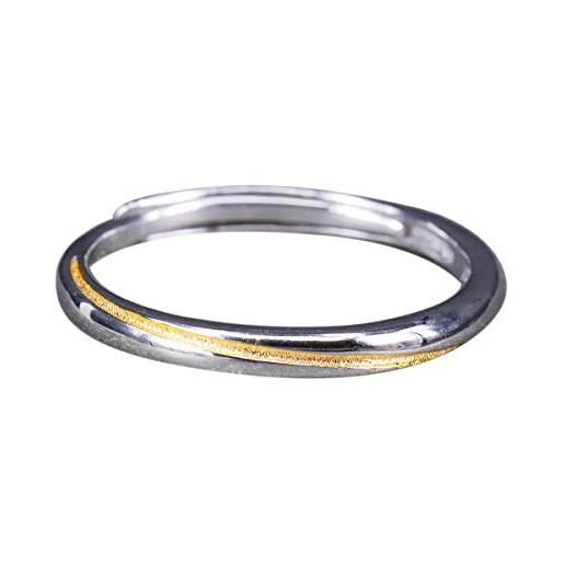 NicoWerk sri552 - anello da donna sottile in argento sterling 925, con scanalature dorate, regolabile, aperto