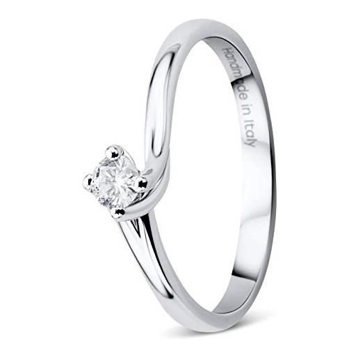 OROVI anello solitario da donna orovi, vero oro bianco 18kt 750, diamante naturale ct. 0,12. Anello di fidanzamento valentino con brillante solitario realizzato in italia, anello ipoallergenico. 