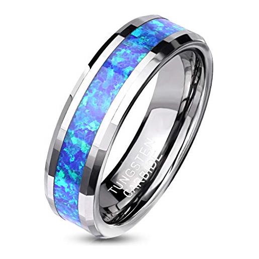 Paula & Fritz® anello da donna in carburo di tungsteno, opale, misura 49 (15,6) - 70 (22,3) argento e blu 6 mm di larghezza, anello da uomo e tungsteno, 70 (22.3), colore: argento/blu, cod. 