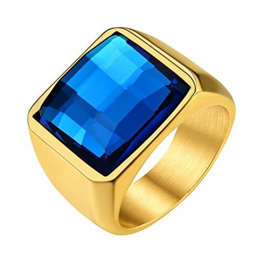 GOLDCHIC JEWELRY anello oro uomo con zaffiro blu, anello uomo con pietra blu anello con pietra quadrato anello uomo oro acciaio inossidabile anello con sigillo. Taglia 17