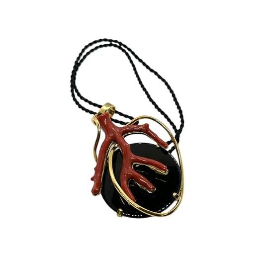 sicilia bedda - collane in corallo rosso del mediterraneo - gioielli argianali realizzati a mano (collana corda agata nera e corallo)