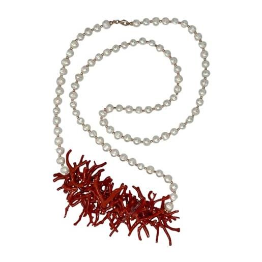 sicilia bedda - collane in corallo rosso del mediterraneo - gioielli argianali realizzati a mano (collana perle barocche e frangia di corallo)
