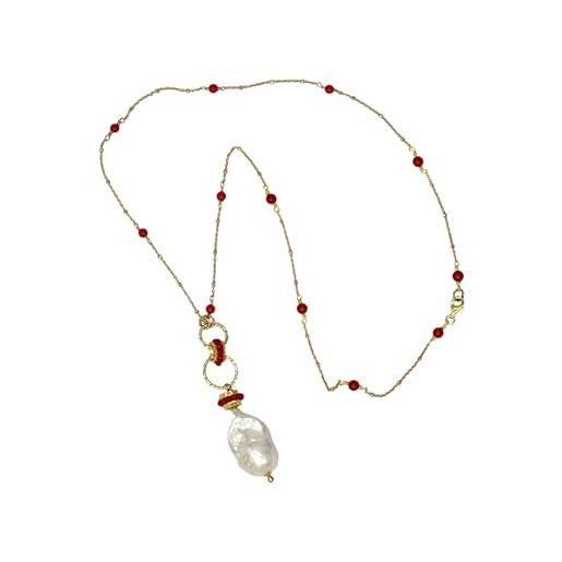 sicilia bedda - collane in corallo rosso del mediterraneo - gioielli argianali realizzati a mano (collana argento e perle barocche)