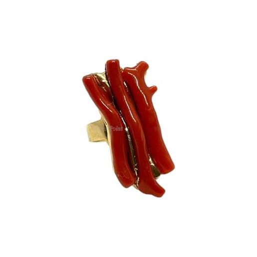 sicilia bedda - anello in corallo rosso del mediterraneo - gioielli argianali realizzati a mano (placcato oro 3 rami corallo)