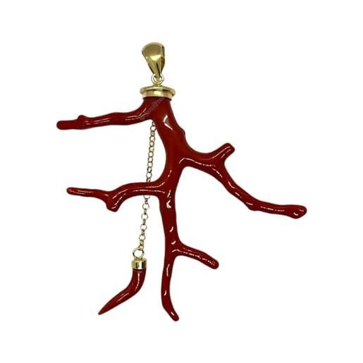 sicilia bedda - collane in corallo rosso del mediterraneo - gioielli argianali realizzati a mano (collana argento ramo corallo con cornetto)