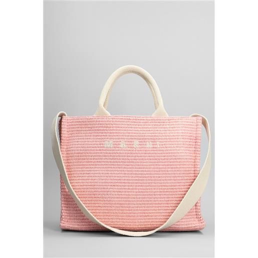 Marni borsa a mano small basket in cotone rosa