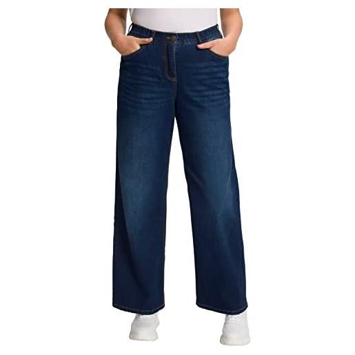 Ulla popken jeans mary, weites bein, 5-pocket, komfortbund zampa, blu (dark denim 93), 47w / 32l donna