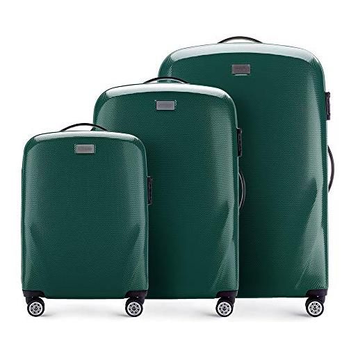 WITTCHEN pc ultra light bagagli rigidi valigia da viaggio valigia trolley set di 3 valigie in policarbonato quattro ruote doppie lucchetto tsa manico alluminio telescopico taglia (s+m+l) verde