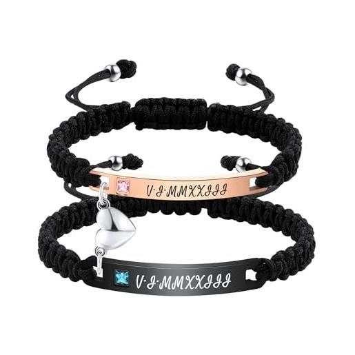 Bracciale Intrecciato A Mano In Argento 925 E Nylon – Doppio Cuore Con Zirconi – Regolabile