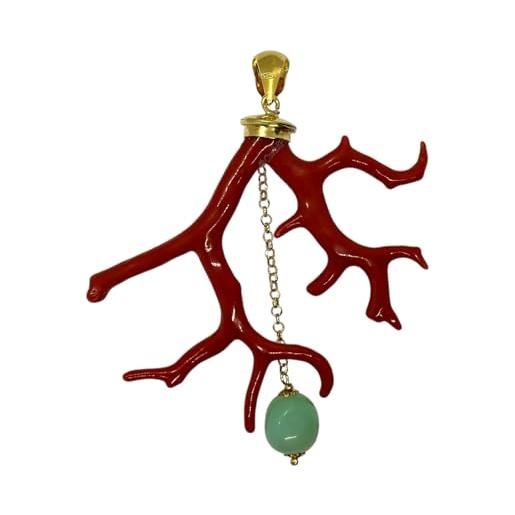 sicilia bedda - collane in corallo rosso del mediterraneo - gioielli argianali realizzati a mano (collana argento ramo coralo e agata verde)
