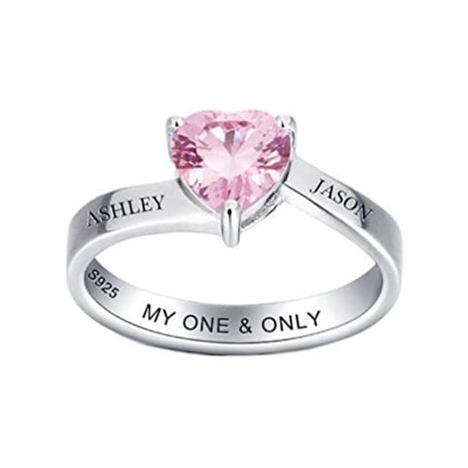 Lam Hub Fong anelli di fidanzamento per donne argento sterling 925 personalizzato con 2 nomi inciso anello con pietre compleanno san valentino regalo per donne fidanzata moglie (taille 17 (8))