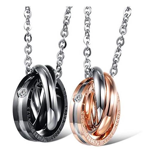 Kim Johanson &apos paerchen collana wonderful per innamorati in acciaio inossidabile con incisione a tre anelli e gioielli set con sacchetto drachensilber