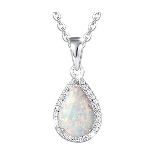 FANCIME collana in argento sterling 925 con opale bianco pendente a goccia, regalo di gioielli per donna ragazza - catena lunghezza: 40 + 5 cm