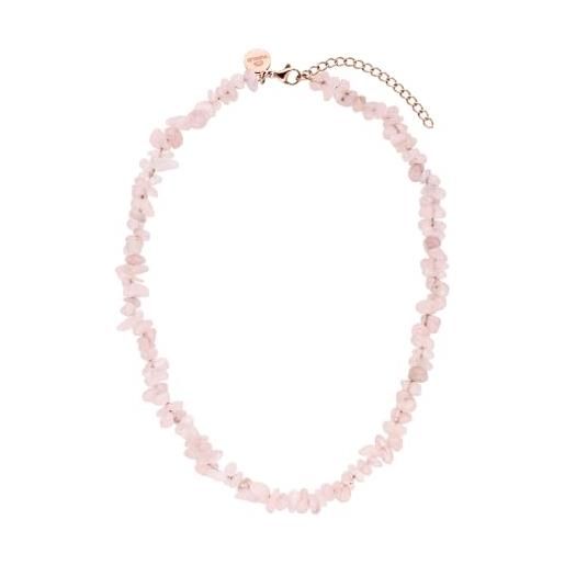 Purelei® rose quartz necklace, collana da donna in acciaio inossidabile resistente, collana impermeabile in quarzo rosa naturale, lunghezza 35-40 cm regolabile (oro rosa)