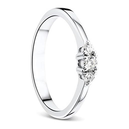 Orovi, anello da donna in oro bianco, anello di fidanzamento in oro 18 carati (750) e diamanti brillanti da 0,15 ct, anello di diamante realizzato a mano in italia